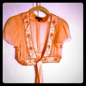 Bebe peach silk beaded festival top, Small